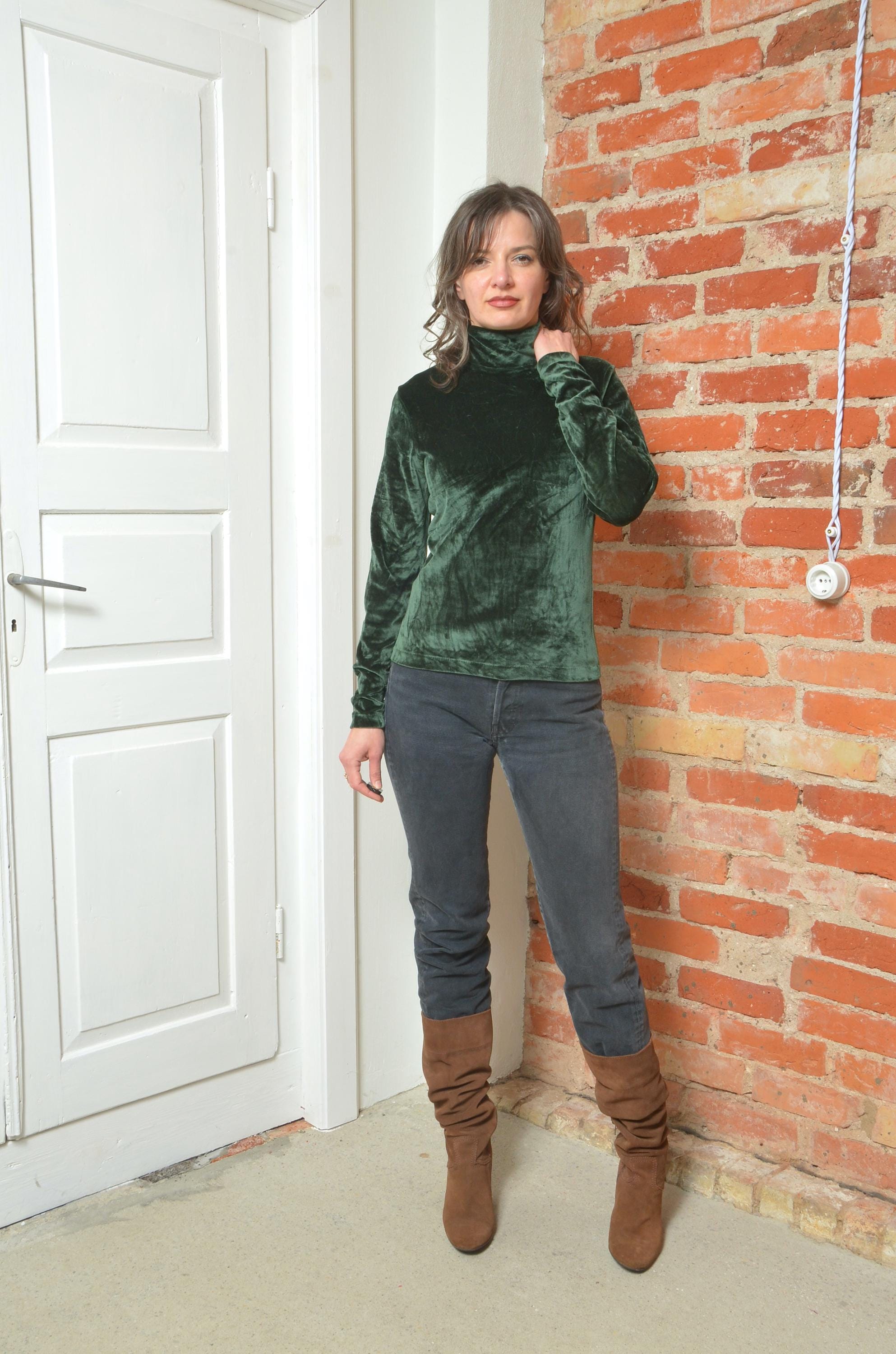 Vintage 90s Velvet Turtleneck Top - Size Small