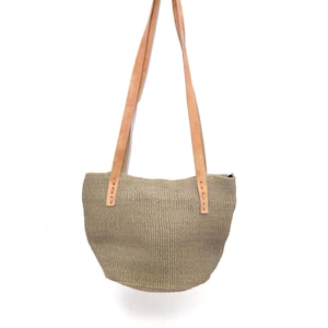 Vintage Handwoven Jute Tote Bag with Leather Straps – Large Eco Market Bag with Zip Closure