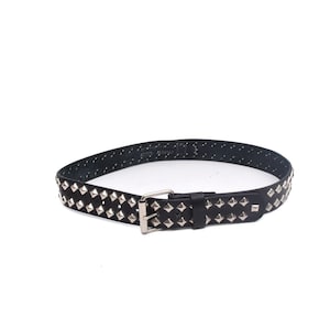 Vintage Black Leather Studded Belt: Punk Rock Style - Size 75/90