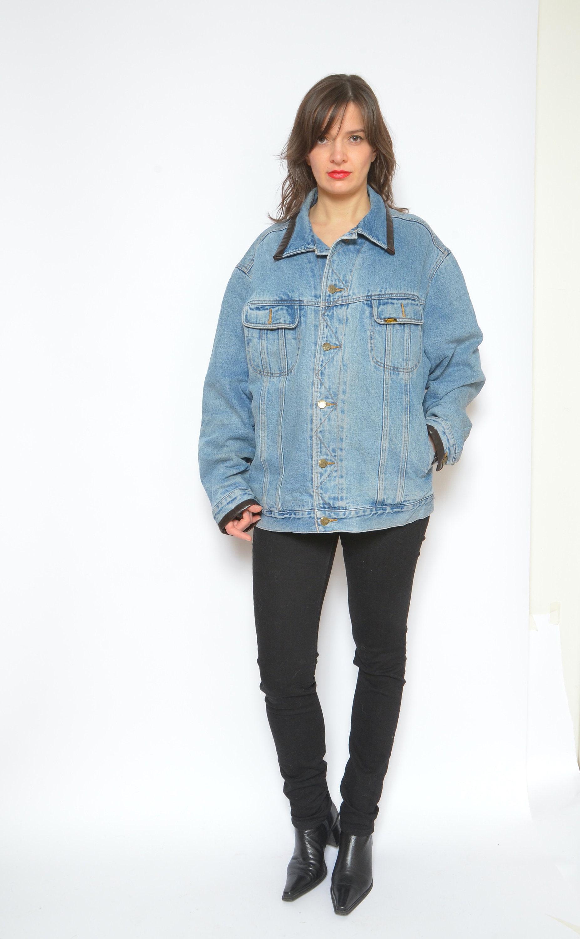 Vintage 90s Lee Denim Jacket: Wool Lined Trucker, Size Large - Etsy