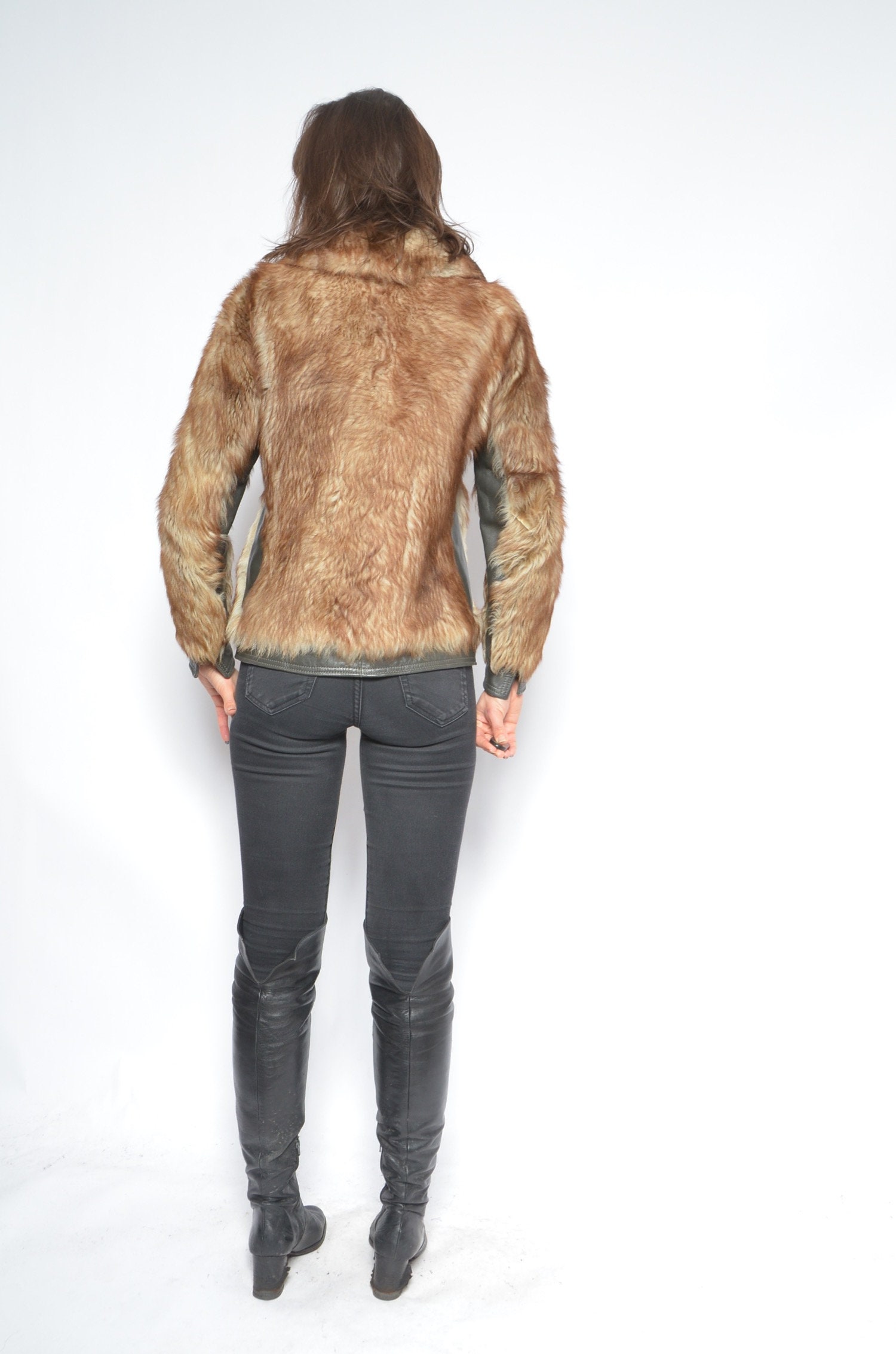 80'古着ヴィンテージ フェイク？ファー ショート丈コート ブルゾン S SLY ブルゾン アウター 「WEB限定再入荷」VINTAGE F/LEATHER S