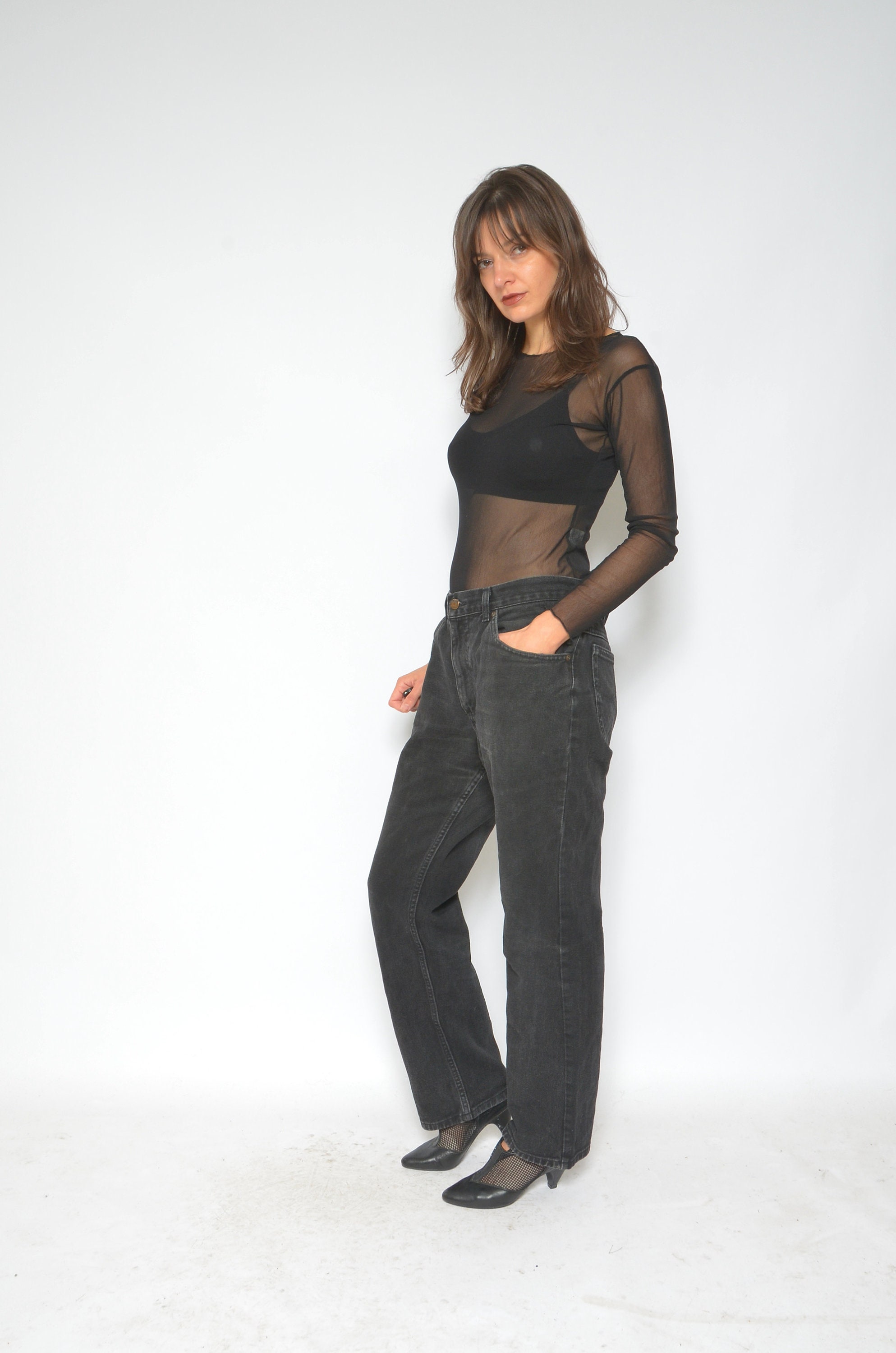 Lee Black Denim Jeans / Vintage 90s Lee Grunge Straight Leg