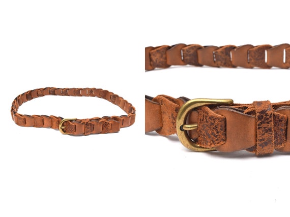 Buy Vintage 90s Brown Leather Belt With Brass Buckle Online in