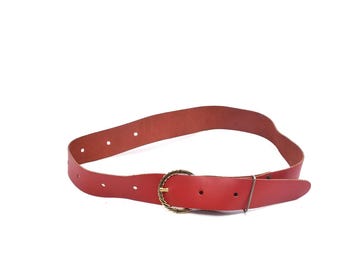 Vintage Made in Spain Red Sash Wide Soft Leather Belt, Size  display picture 2