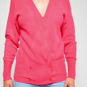 Angora Wool Cardigan / Vintage 80s Bright Pink Button Sweater Size Small image 10