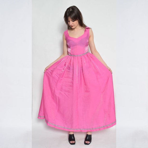 Vintage Pink Princess Dress /Sleeveless Maxi Gloss