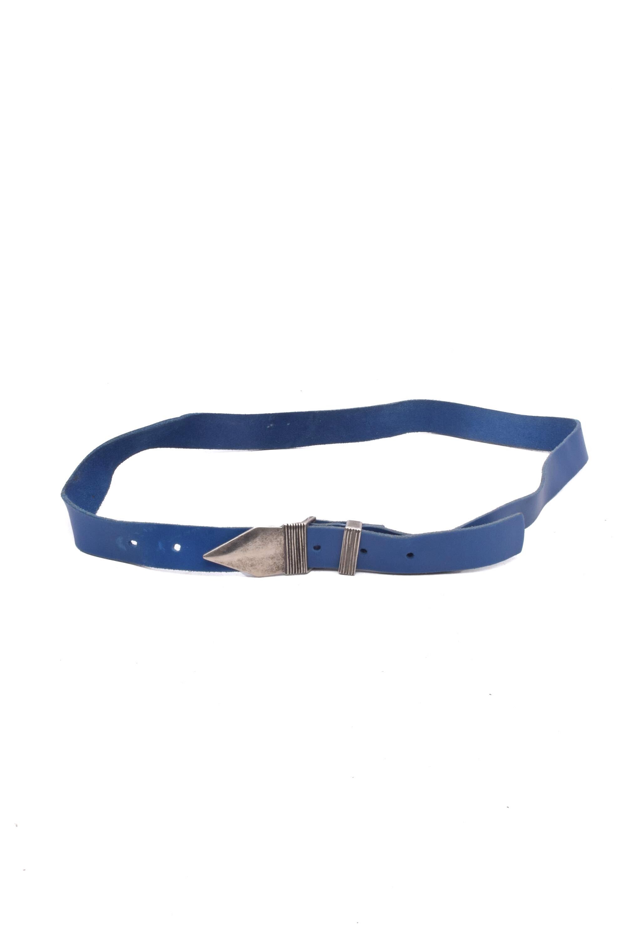 Vintage Blue Leather Belt and Buckle; 80s Belt by Arabesque Leather 80s Blue Studded Skinny Leather Belt - 34 Inch - Etsy main image 4