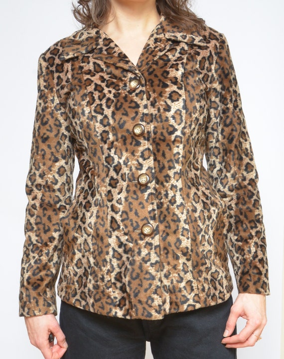 Leopard Faux Fur Blazer / Vintage 90's Button Ani… - image 5