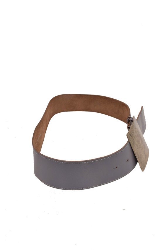 Vintage 90's Gray Italian Leather Belt with with … - image 4