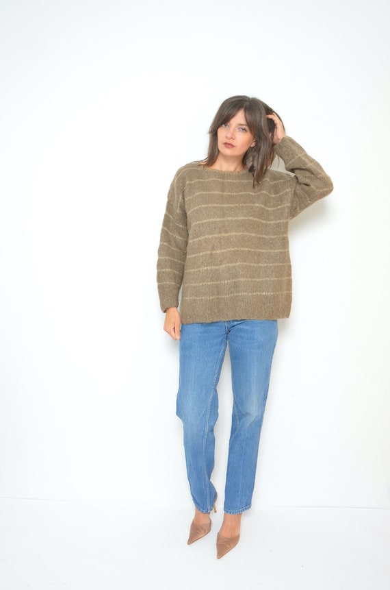 Mohair Oversized Sweater / Vintage 80's Striped F… - image 1