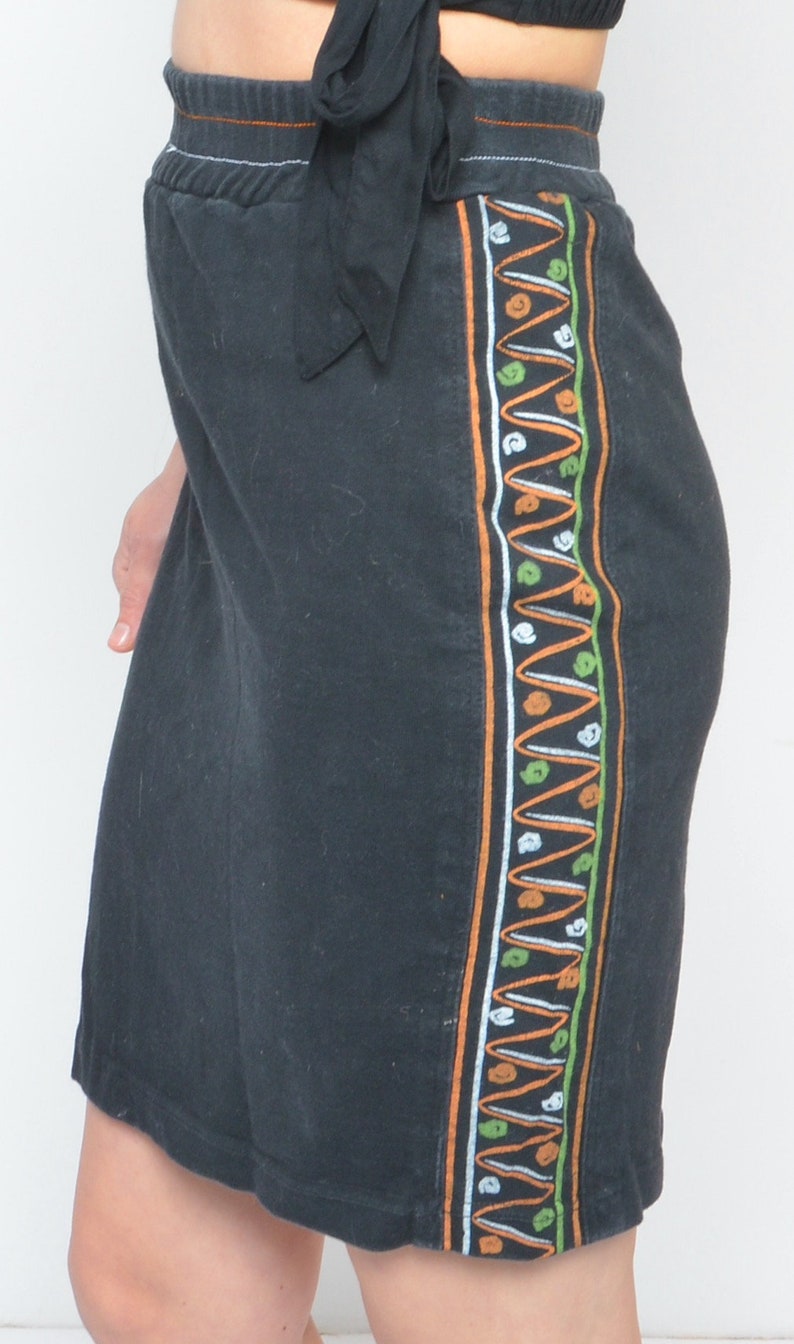 Vintage 90s Cotton Mini Skirt / High Waist Tight Casual Skirt With Abstract Geometric Trim Size Small image 7
