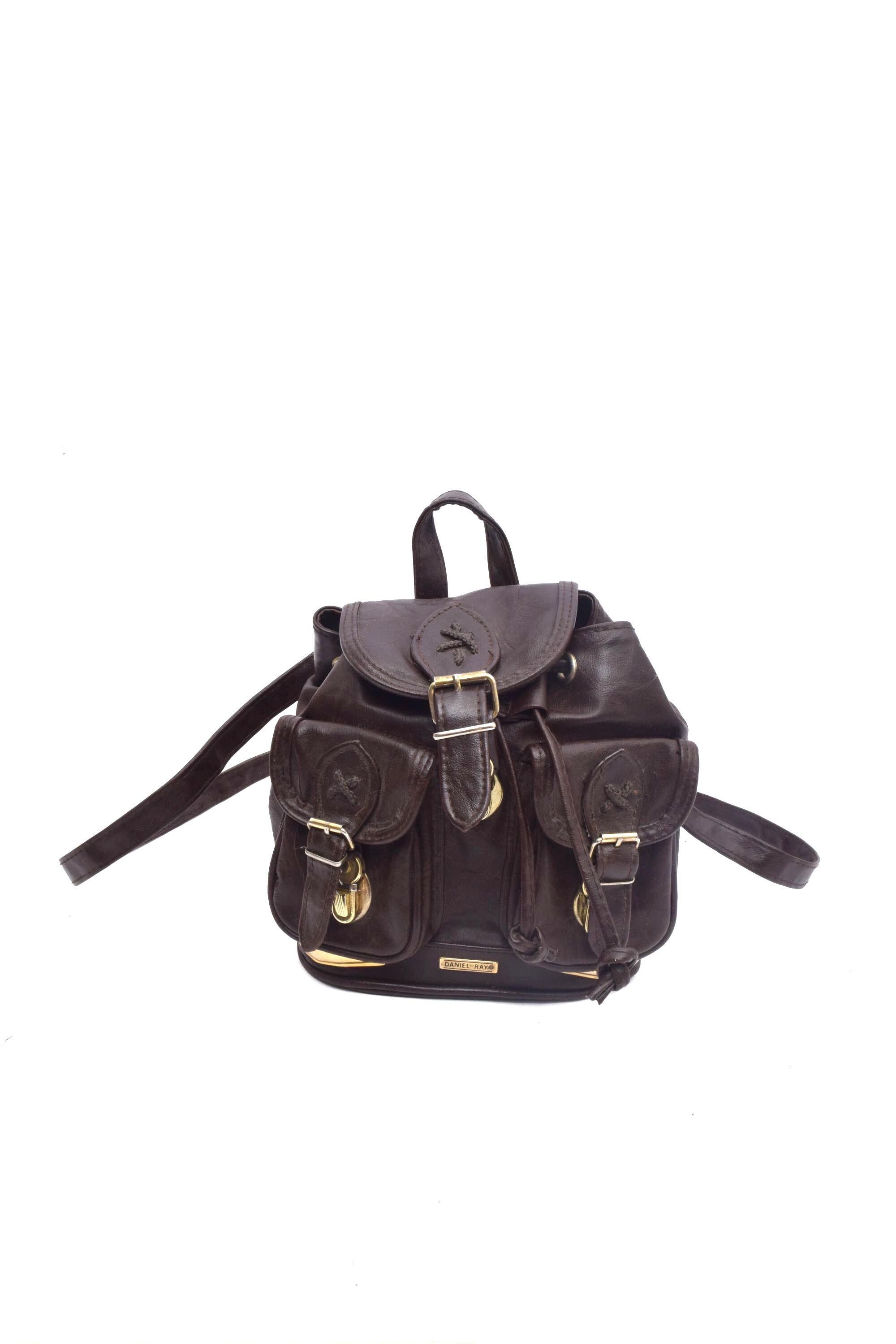 daniel ray mini backpack Vintage 90s Faux Leather Backpack: Brown Daniel Ray Daypack