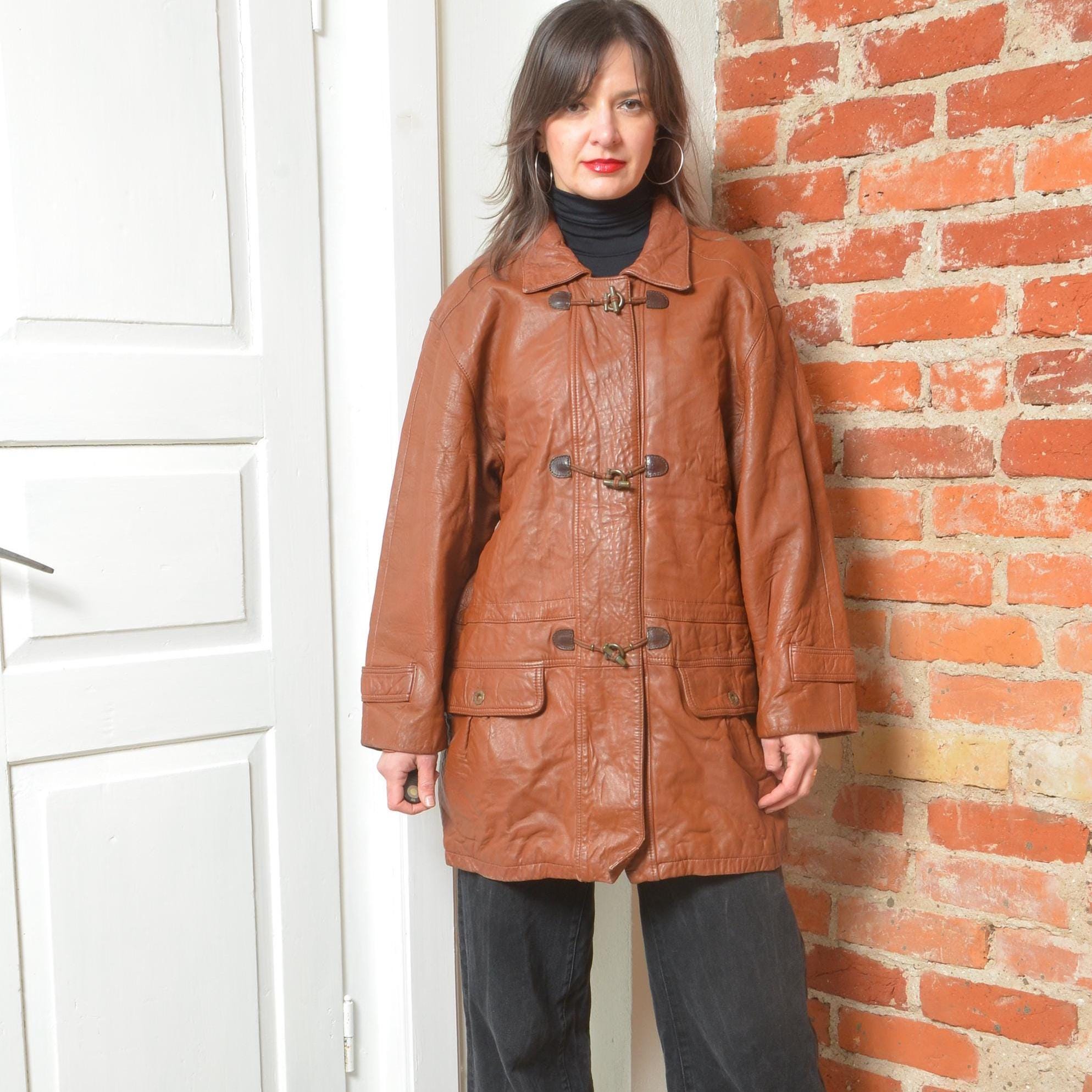 Manteau Duffle-coat Vintage Admiral's Cup Laine Et Cuir Taille 46 - Occasion