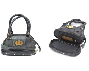 Vintage 90's Real Leather Mini Black and Multi-Color Patchwork Handbag Purse
