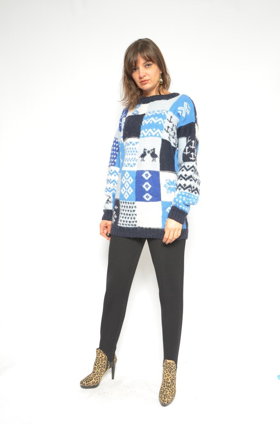 Winter Wool Sweater / Vintage 90s Patchwork Multi… - image 8