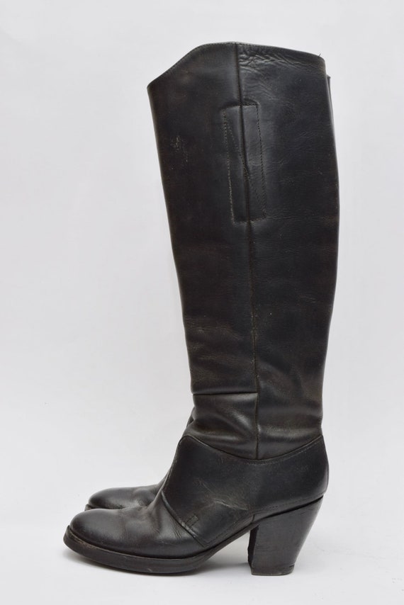Vintage 90's Tall Black Slip On Chunky Heel Leath… - image 4
