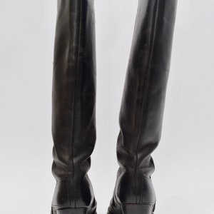 Vintage 90's Tall Black Slip On Chunky Heel Leather Boots / Black Leather Boots image 5