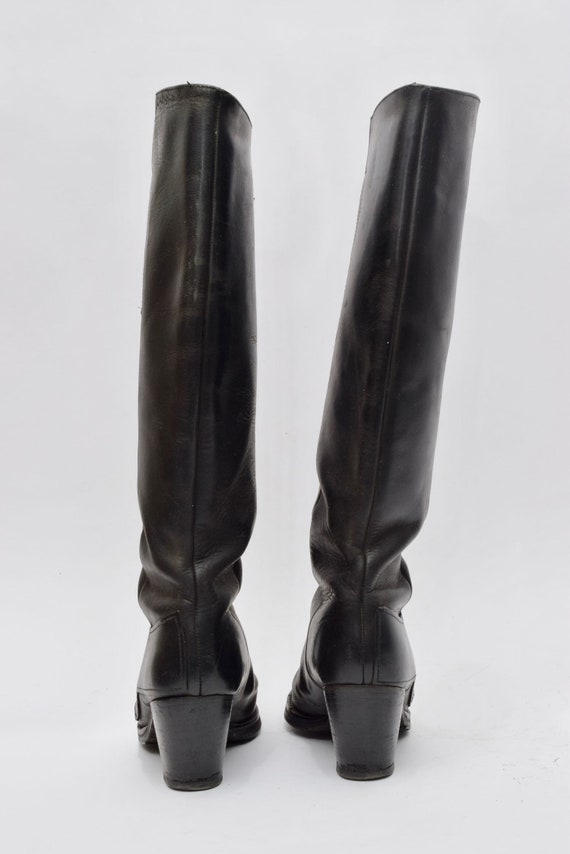 Vintage 90's Tall Black Slip On Chunky Heel Leath… - image 5