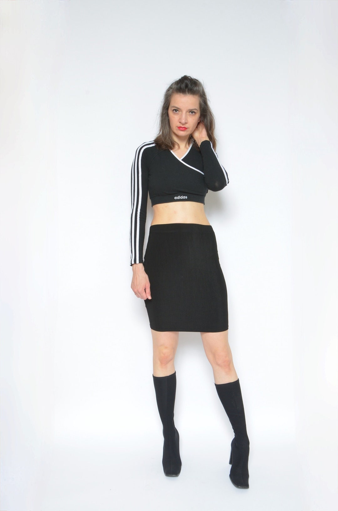 90s Vintage Mini Skirt: Plein Futur Paris Black Ribbed High Waist
