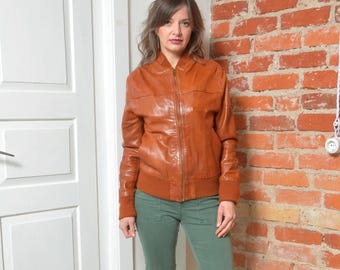 1980s Brown Leather Jacket With a Replacement Talon Zipper | Size