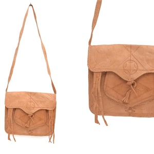 Vintage 90s Embossed Leather Shoulder Bag With Tassels - Real Genuine Leather