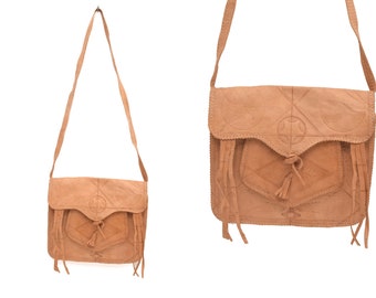 Vintage 90s Embossed Leather Shoulder Bag With Tassels - Real Genuine Leather