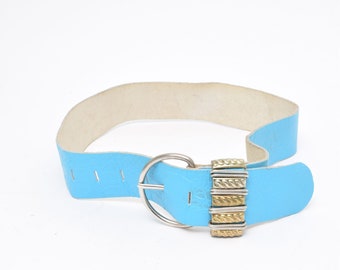 Vtg Carlisle Teal Blue Suede Leather Belt Gold Tone Buckle  display picture 3