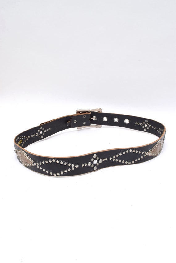 Vintage 90's Black Leather Belt with Silver Buckl… - image 6