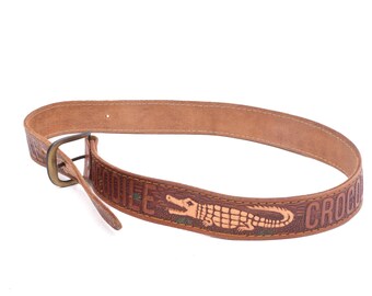 90年代ヴィンテージ クロコダイル型押し本革ベルト - サイズS