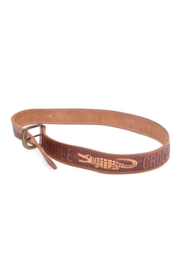 Vintage 90's Crocodile Embossed Real Leather Belt - Size
