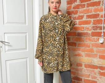 トップス 90s vintage archive leopard long shirt Vintage 1990s Leopard Print Long Sleeve Top - Etsy