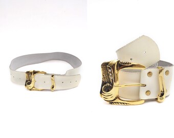 VINTAGE White Big Buckle Belt VTG Leather S

SIZE - it fits like a small best Vintage Western Concho Belt Women S Ivory Leather Brass  main image 4