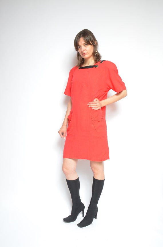 Embellished Linen Dress / Vintage 90s Short Sleev… - image 3