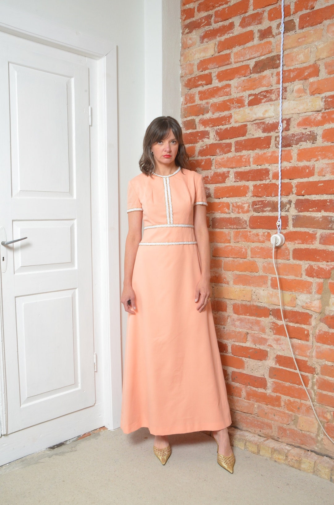 Vintage 70s Peach Maxi Dress