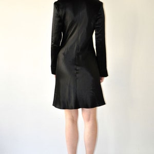 Satin Deep V-Neck Dress / Vintage 90's Black Evening Cocktail Long Sleeve Dress image 5