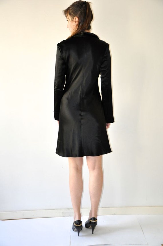 Satin Deep V-Neck Dress / Vintage 90's Black Even… - image 5