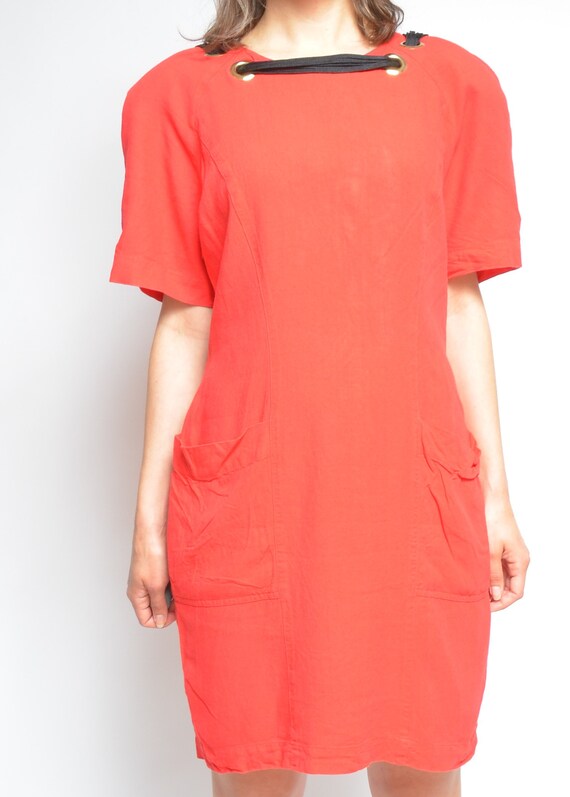 Embellished Linen Dress / Vintage 90s Short Sleev… - image 10