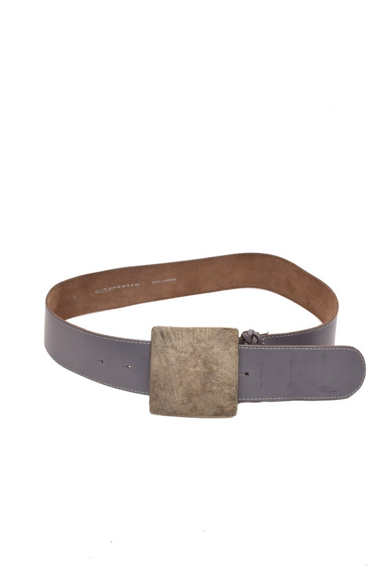 Vintage 90's Gray Italian Leather Belt with with … - image 2