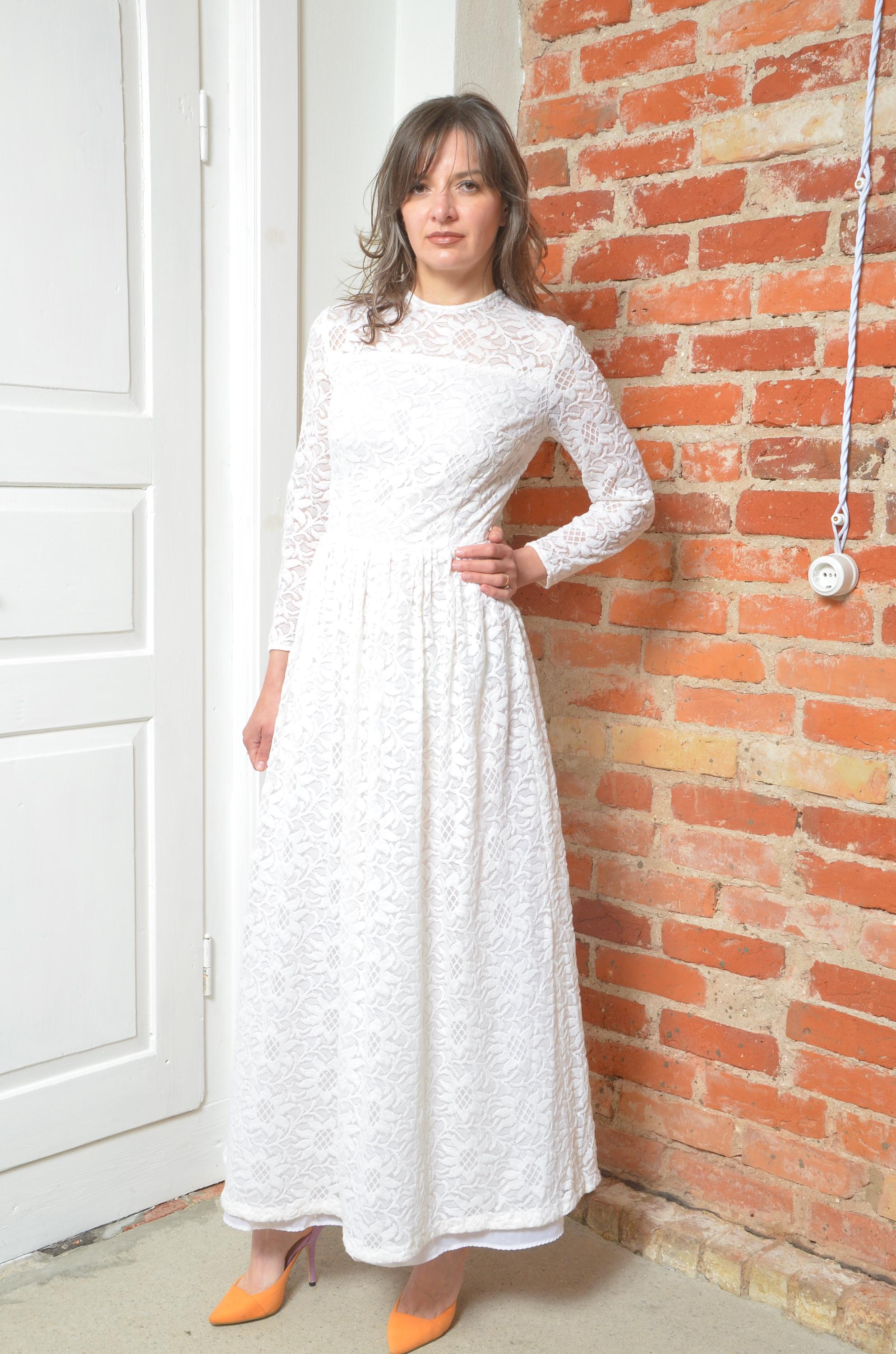 Vintage 80s White Lace Long Sleeve Maxi Dress – Bridal Boho