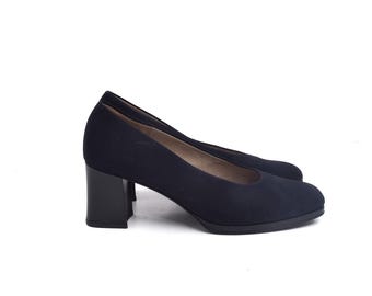 Vintage 90Gabor Black Block Heel Pumps, Size UK 7.5, Classic 90s Minimalist Heels
