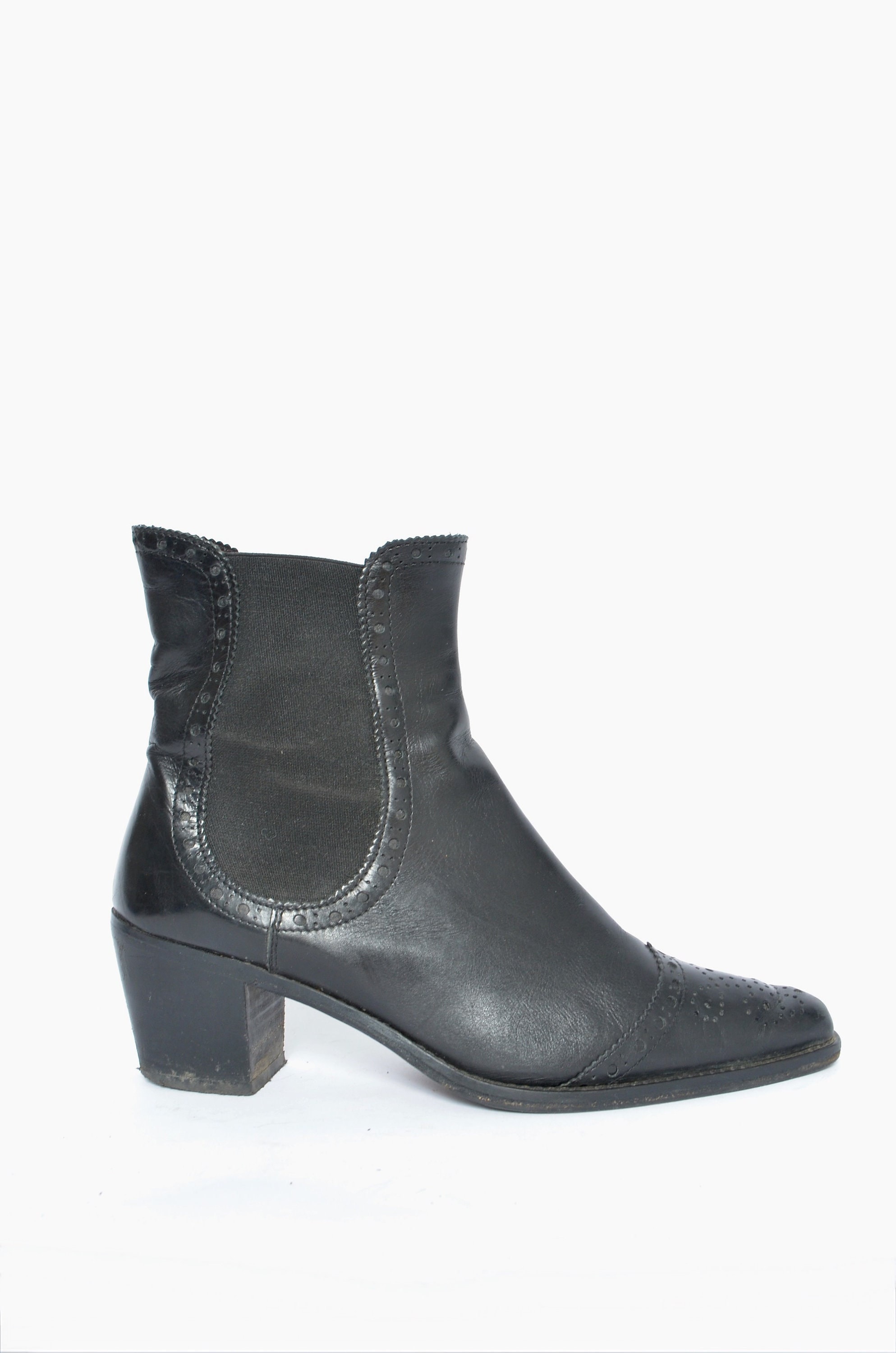 Vintage 90s Structure Italian Leather Chelsea Boots Square Toe - Size 8.5 D Vintage 90s Italian Leather Chelsea Boots: Black Chunky Heel  main image 3