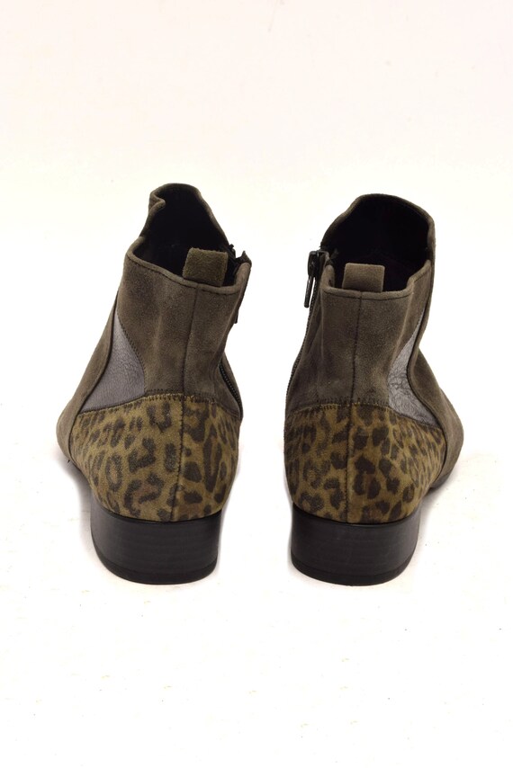 Vintage Patchwork Suede Booties: Leopard Heel, Da… - image 4