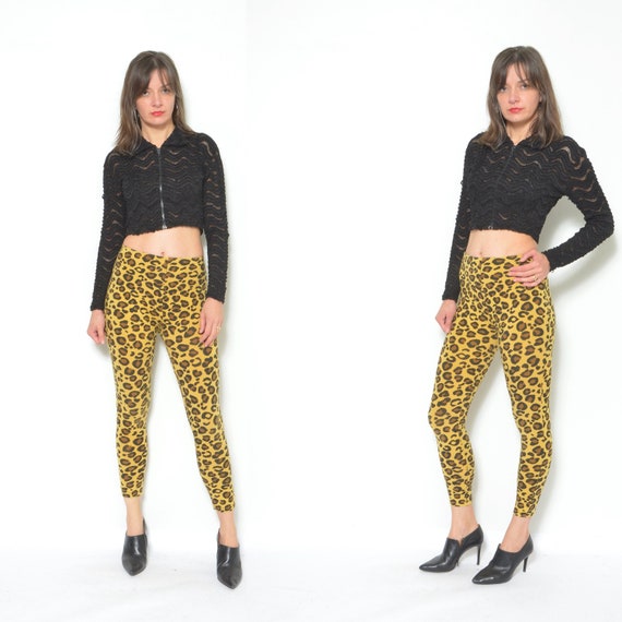 Kookai Leopard Leggings Vintage 90s Animal Print High Waist Cotton Cropped Pants Size Small Etsy Canada