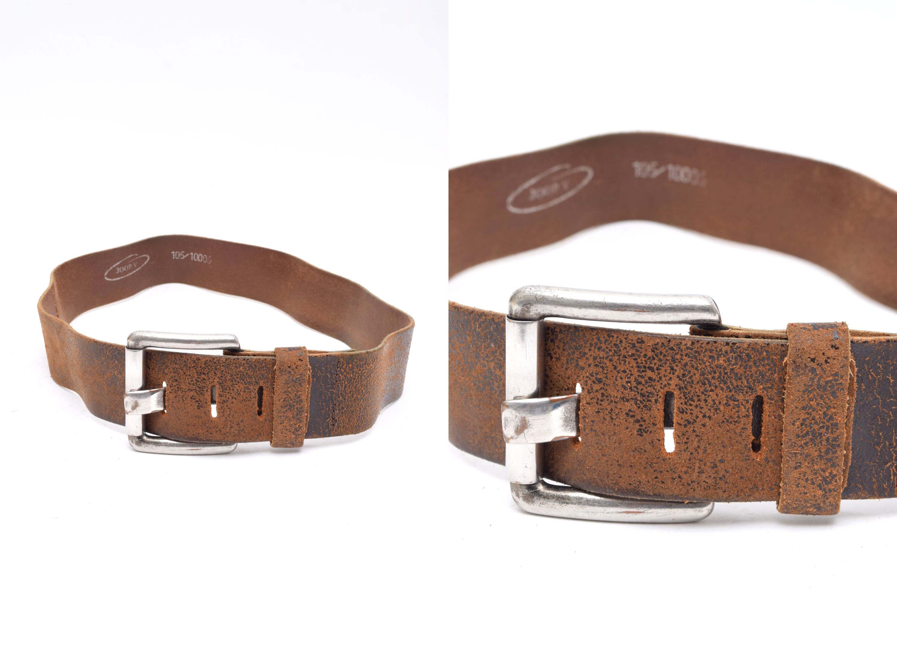 90s Brown Distressed Look Genuine Leather Square Gold Buckle Belt Size Medium Brown Leather Belt Gold Square Buckle - Etsy main image 4