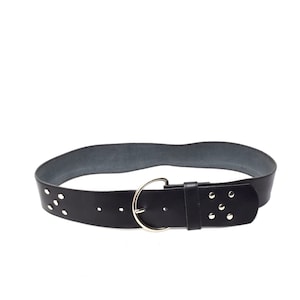 Vintage 90&#39;s Black Leather Belt with Two Sets of Silver Metal Studs