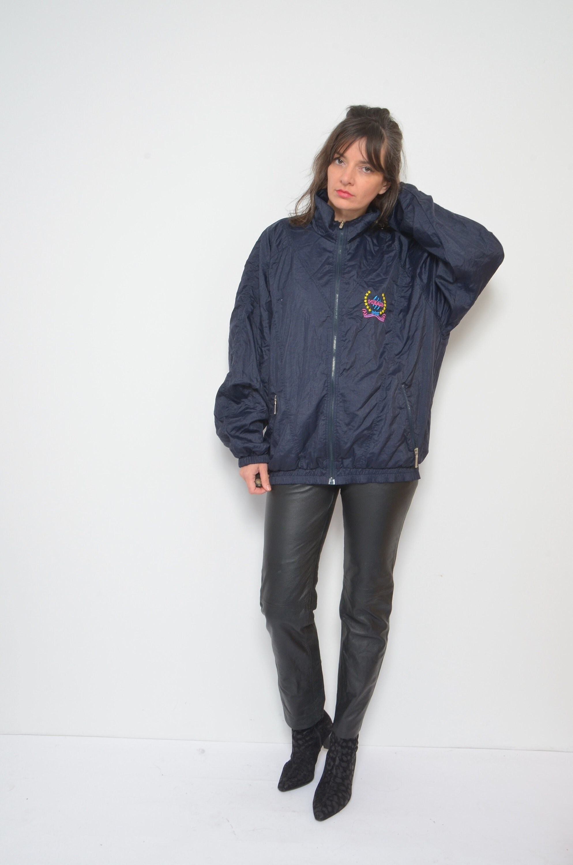 Adidas Zipper Jacket /Vintage 90s Color Blocking Sports Zipper Windbreaker/ Bomber - Size Large