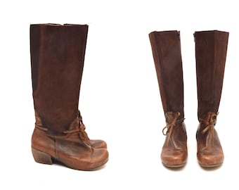 Bottes hautes en daim des années 90 à gros talons - Cuir véritable - Taille 38 EU