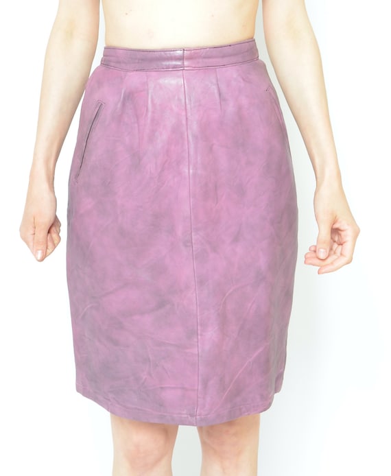 Real Leather High Waist Skirt / Vintage 80's Purp… - image 8
