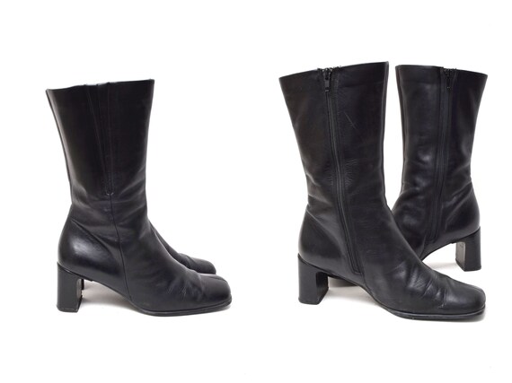 Vintage 90s Black ecco Chunky Heel Zipper Boots