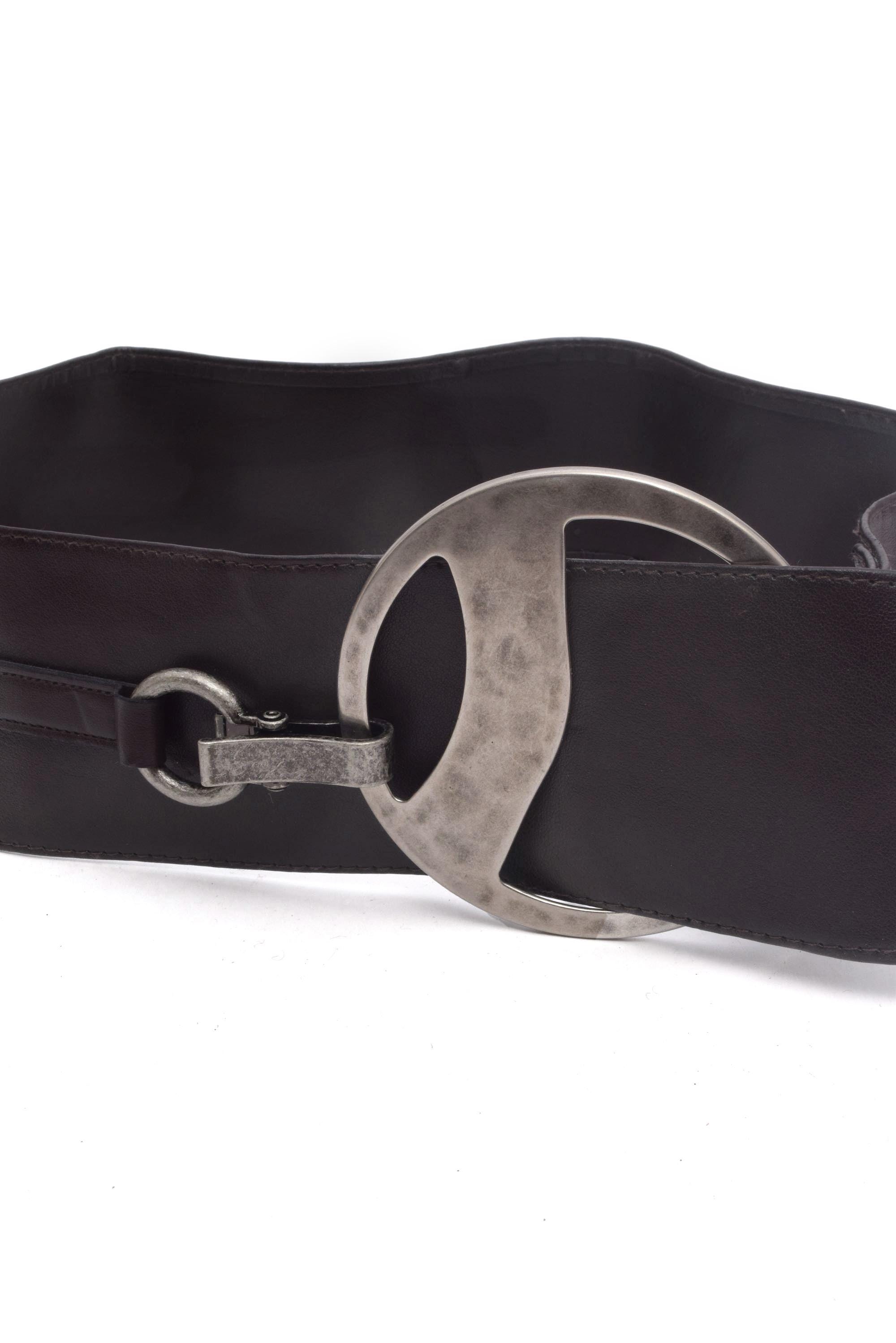 Vintage 2yk Black Faux Leather Wide Belt With Silver Buckle 